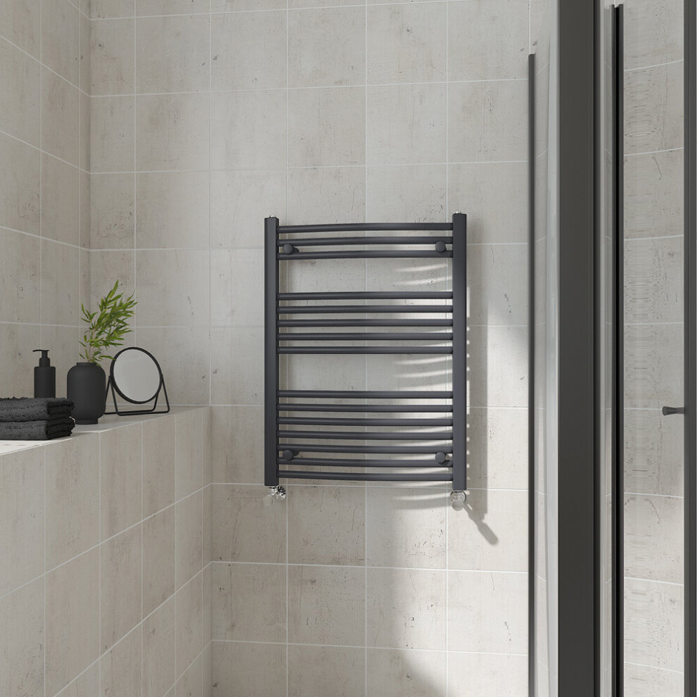 (Curved, 800x600mm) Warmehaus Heated Towel Rail Anthracite Bathroom Ladder Style Radiator Grey Central Heating