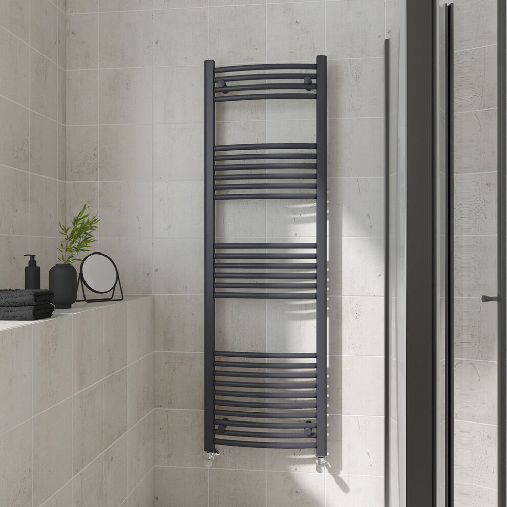 (Curved, 1600x500mm) Warmehaus Heated Towel Rail Anthracite Bathroom Ladder Style Radiator Grey Central Heating