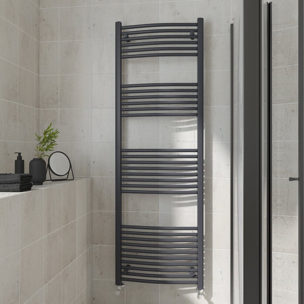 (Curved, 1800x600mm) Warmehaus Heated Towel Rail Anthracite Bathroom Ladder Style Radiator Grey Central Heating