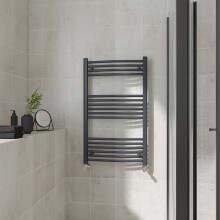 (Curved, 1000x600mm) Warmehaus Heated Towel Rail Anthracite Bathroom Ladder Style Radiator Grey Central Heating