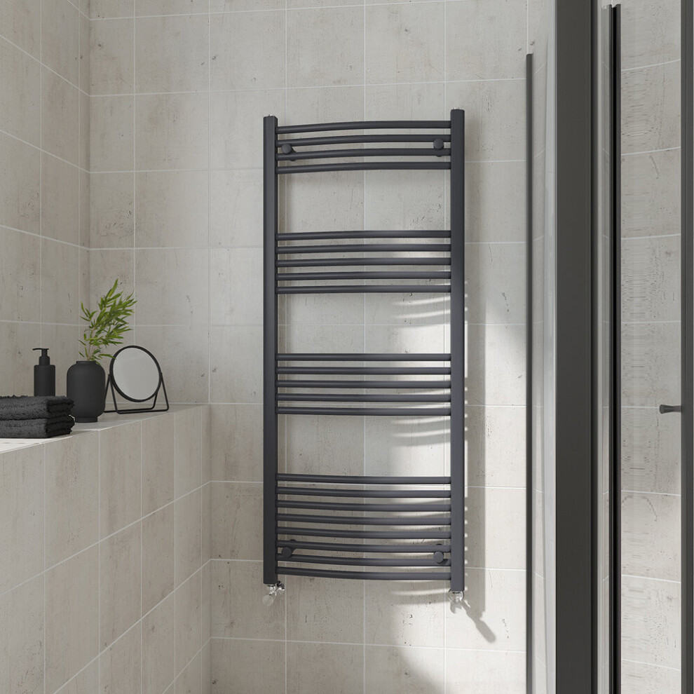 (Curved, 1400x600mm) Warmehaus Heated Towel Rail Anthracite Bathroom Ladder Style Radiator Grey Central Heating