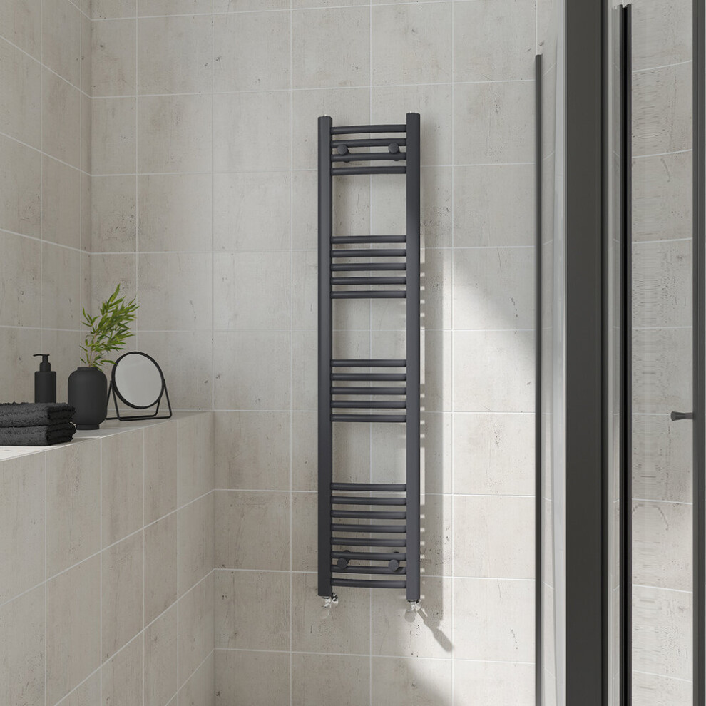 (Curved, 1400x300mm) Warmehaus Heated Towel Rail Anthracite Bathroom Ladder Style Radiator Grey Central Heating