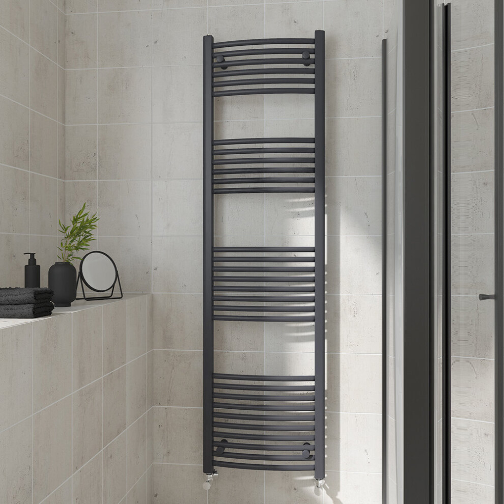 (Curved, 1800x500mm) Warmehaus Heated Towel Rail Anthracite Bathroom Ladder Style Radiator Grey Central Heating