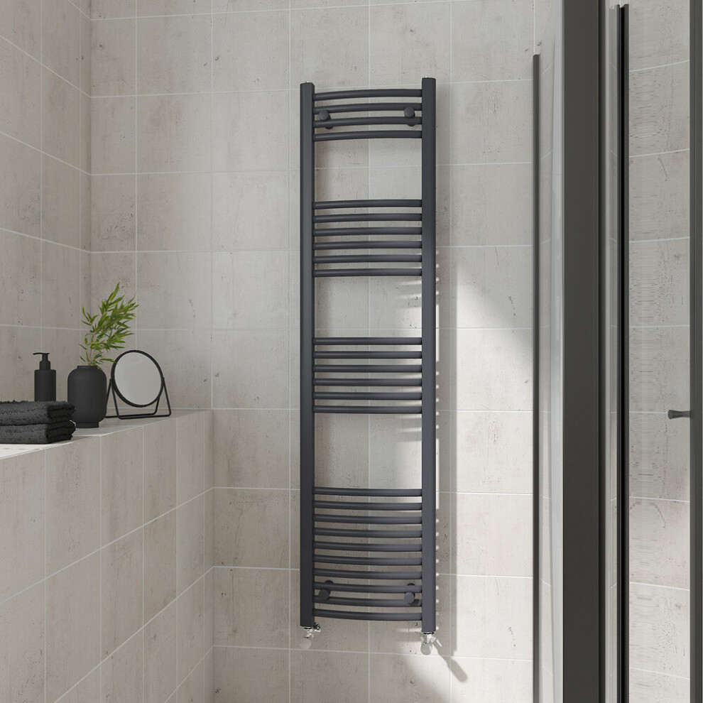 (Curved, 1600x400mm) Warmehaus Heated Towel Rail Anthracite Bathroom Ladder Style Radiator Grey Central Heating