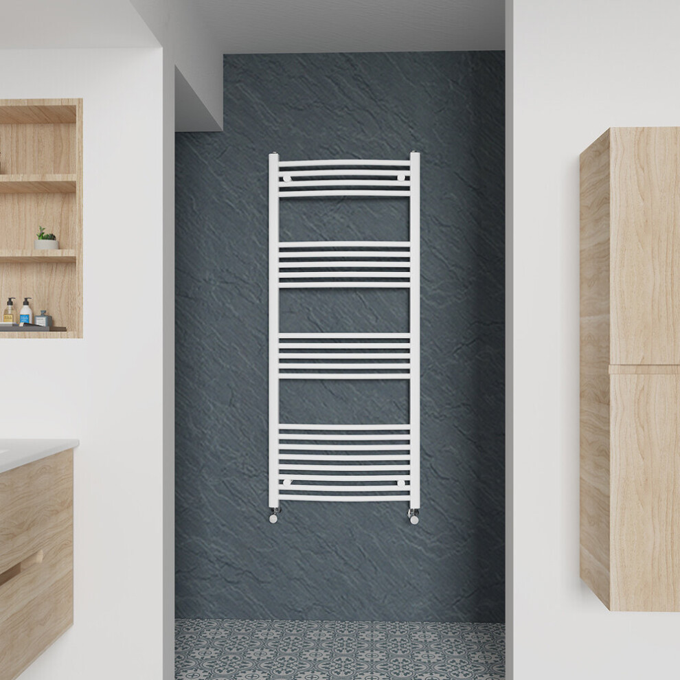 (Curved, 1400x600mm) Warmehaus Heated Towel Rail White Bathroom Ladder Style Radiator Central Heating