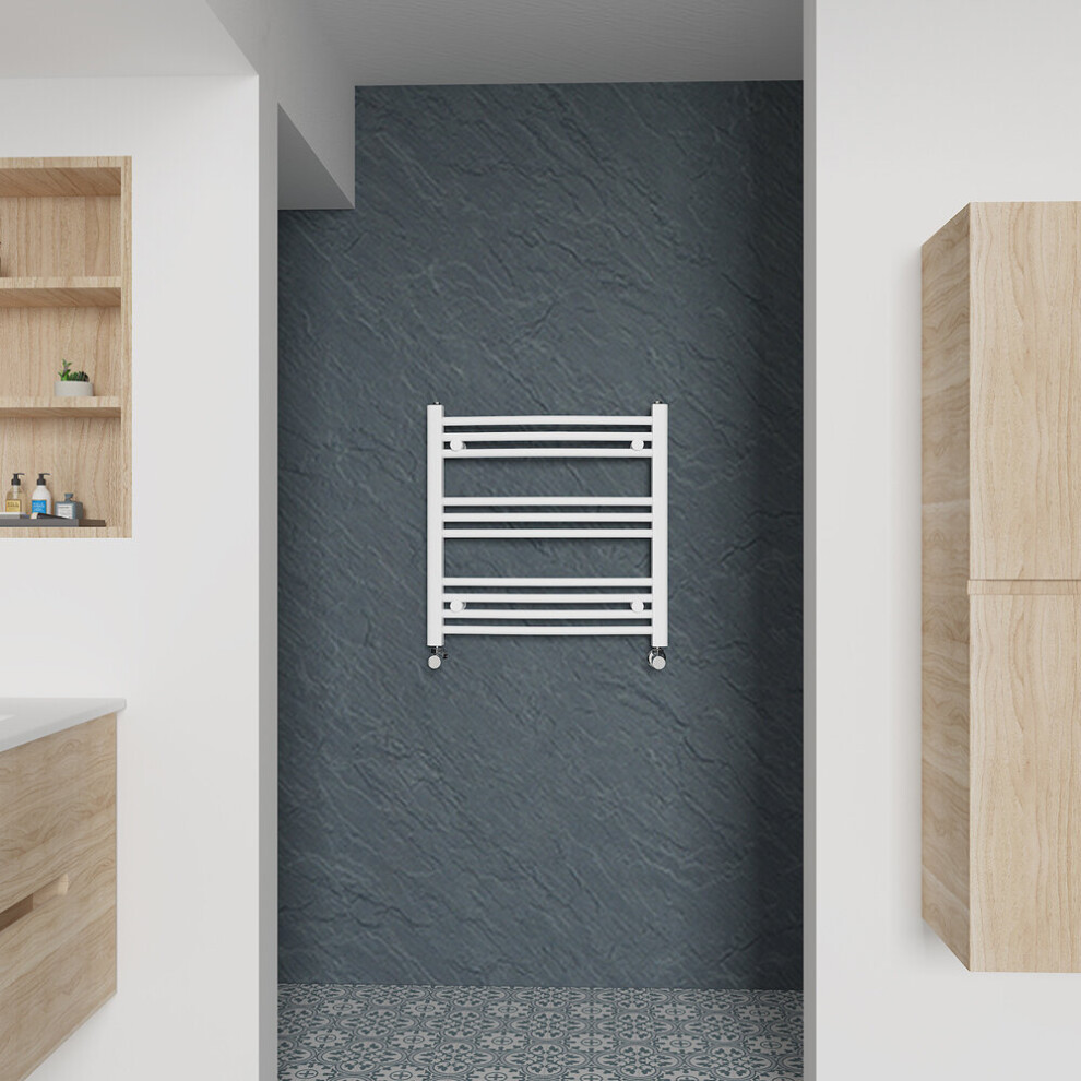 (Curved, 600x600mm) Warmehaus Heated Towel Rail White Bathroom Ladder Style Radiator Central Heating