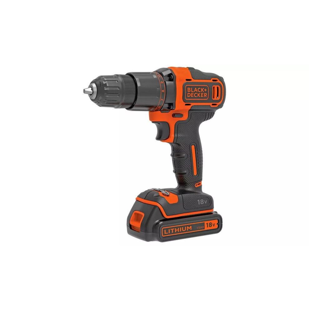 + Decker Cordless Hammer Drill With Battery - 18V Black
