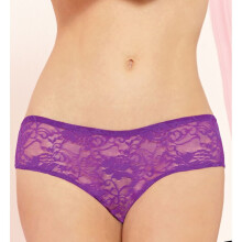 (Purple, 3X) Women's Open Crotch Ruffle Back Lace Boyshort Panty