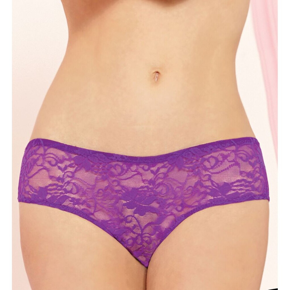 Obmeifu Purple (, 3X) Women's Open Crotch Ruffle Back Lace Boyshort Panty
