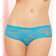 (Turquoise, 1X) Women's Open Crotch Ruffle Back Lace Boyshort Panty