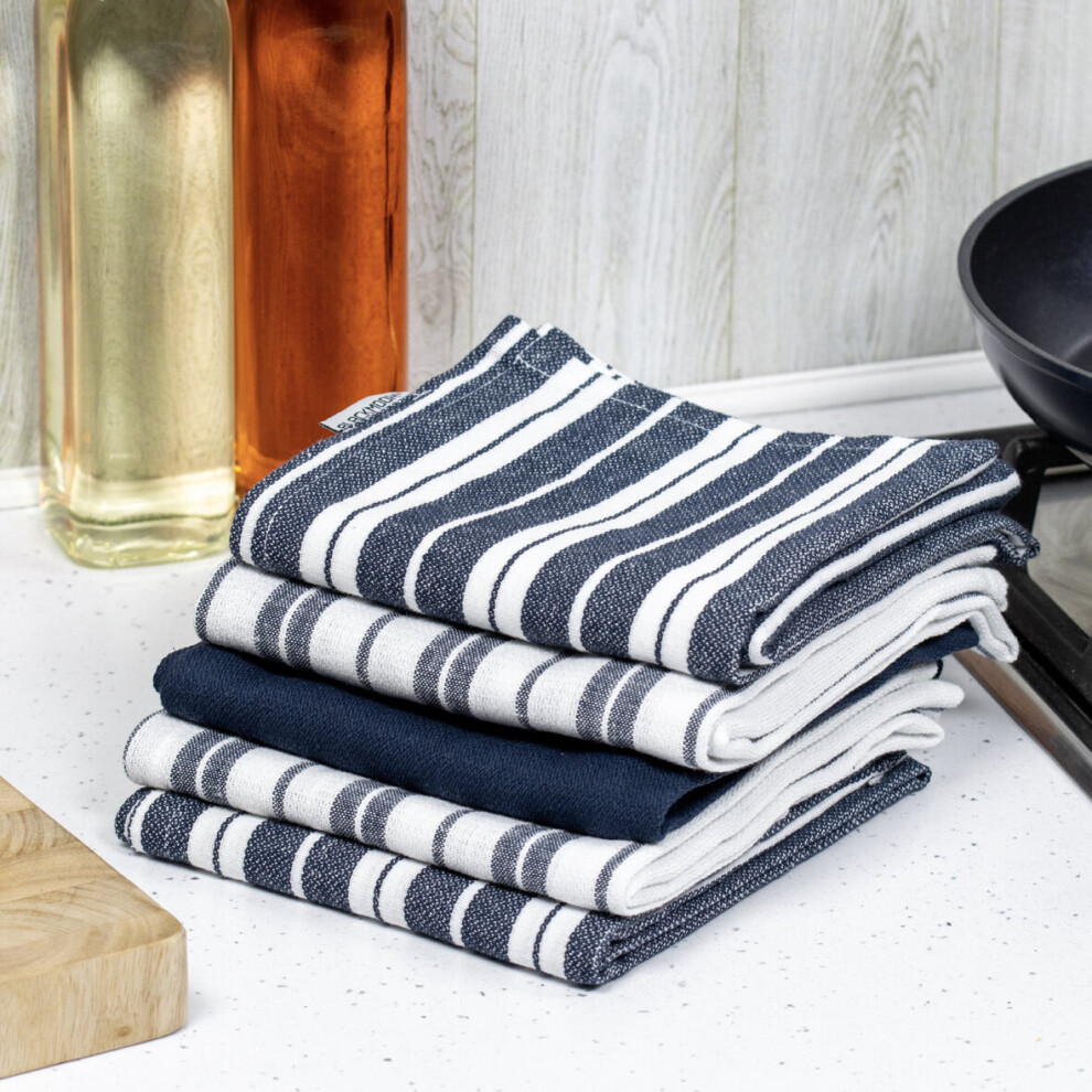 (Navy) Blackmoor Set of 5 Tea Towels / Soft and Super Absorbent Dish Towels