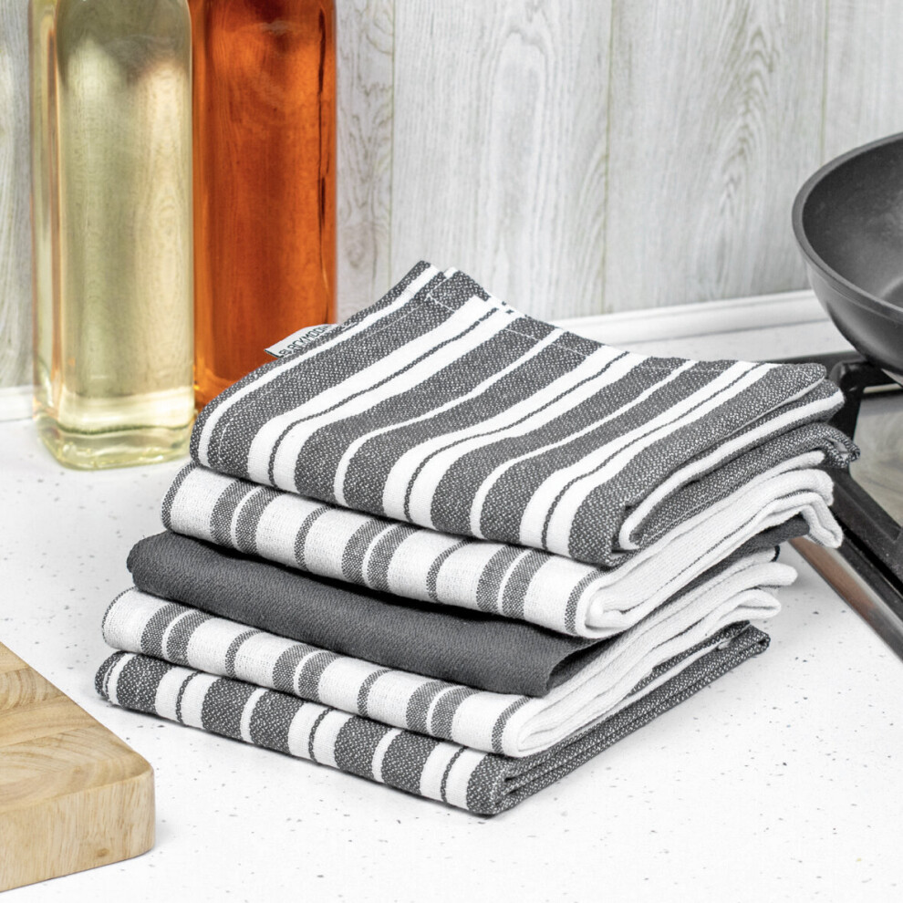 (Grey) Blackmoor Set of 5 Tea Towels / Soft and Super Absorbent Dish Towels