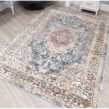 (80cm x 150cm) Green Vintage Distressed Modern Faded Traditional Medallion Rug