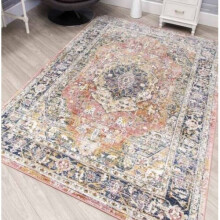 (120cm x 170cm) Pink Vintage Distressed Modern Faded Traditional Medallion Rug