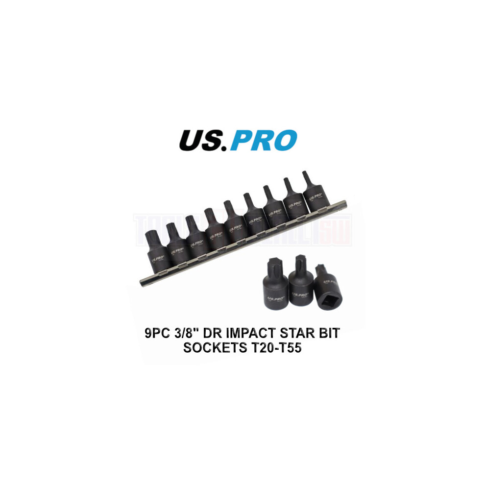 US PRO TOOLS 9pc 3/8" Dr Impact Star Torx Bit Sockets T20 - T55 3999