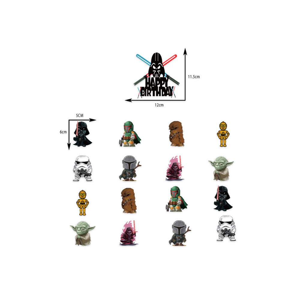 (Cake Inserts Set) Star Wars Themed Party Decor Balloons Happy Birthday Banner Cake Topper