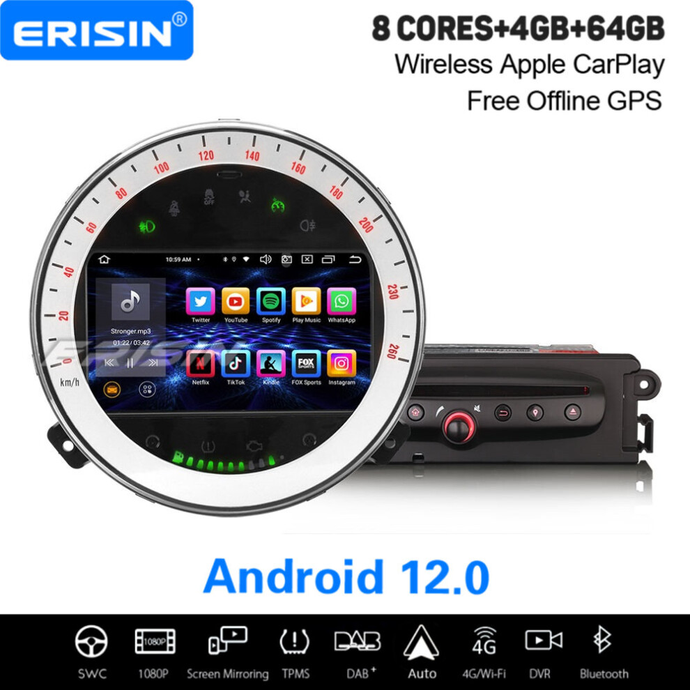 8-Core 64GB Android 12 Car Stereo BMW Mini Cooper CarPlay WiFi Bluetooth 5.0 DAB+ Satnav TPMS OBD2