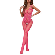 (Pink) Fishnet Bodystocking Nylon For Women Full Body Stocking Open Crotch Bodysuit Full Body Fishnet Stockings