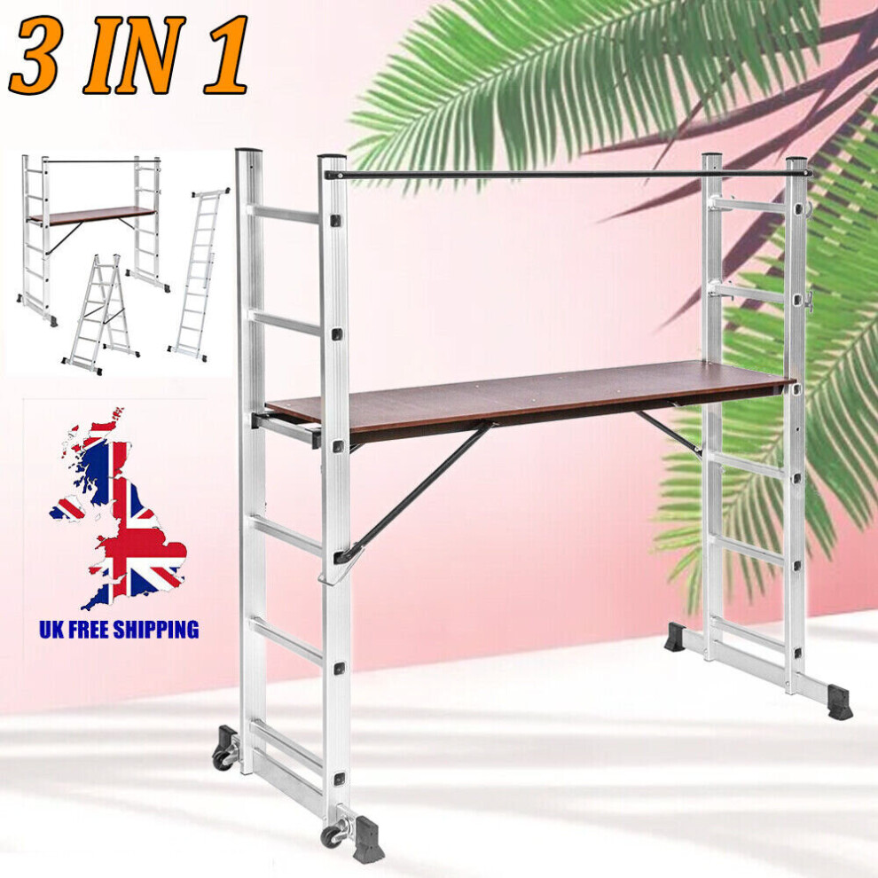 3 IN 1 Multi Purpose Aluminium Scaffolding Ladder Working Platform UK