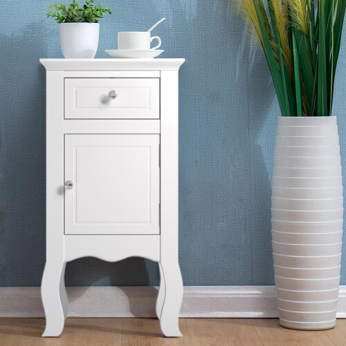 Living And Home (White) Wooden Bedside Side Table Nightstand with Drawer 2