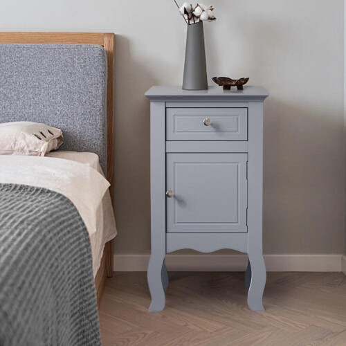 Living And Home (Grey) Wooden Bedside Side Table Nightstand with Drawer