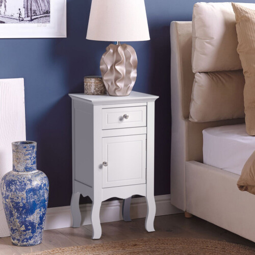 Living And Home (White) Wooden Bedside Side Table Nightstand with Drawer