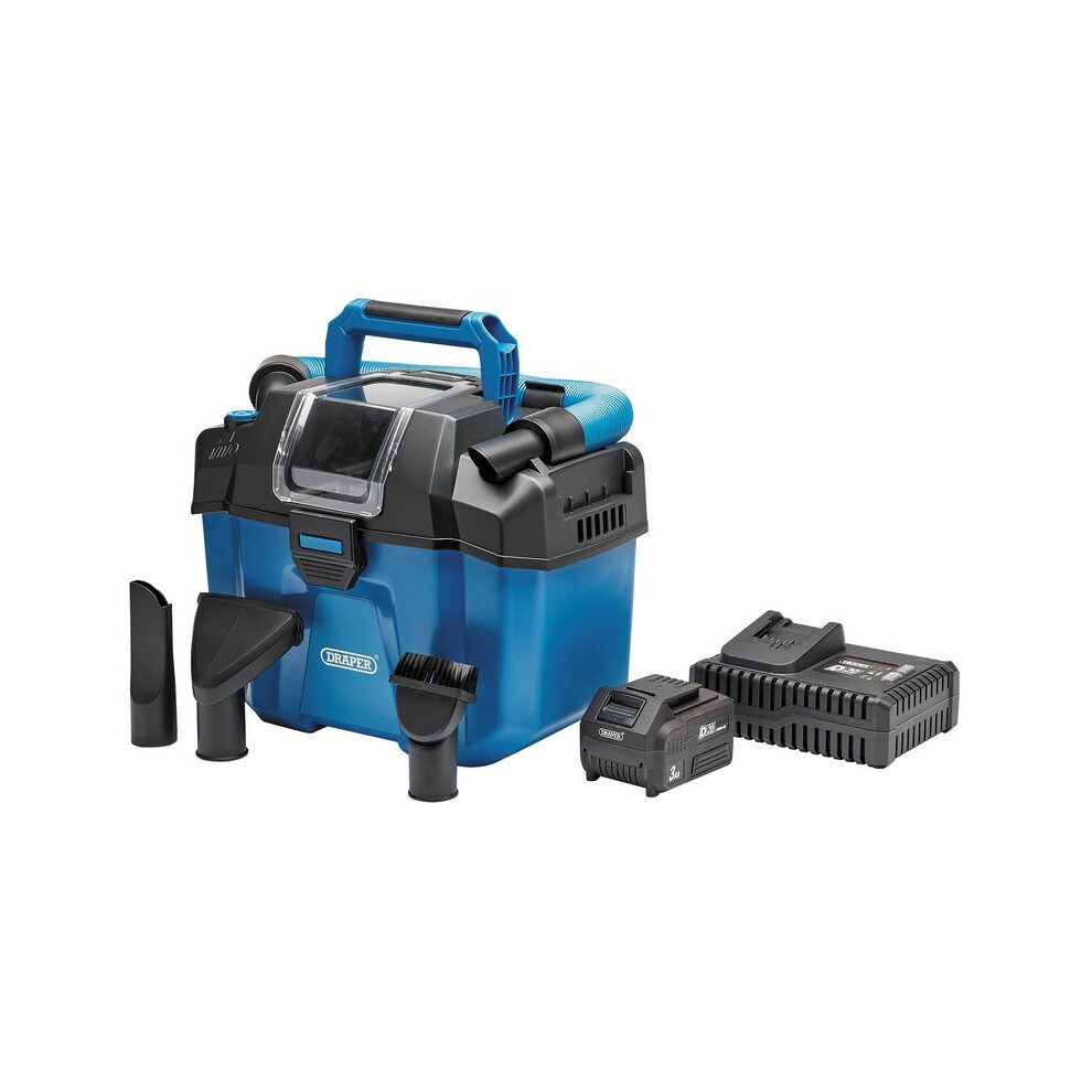Draper D20 20V Wet and Dry Vacuum Cleaner, 1 x 4.0Ah Battery, 1 x Fast Charger 95169