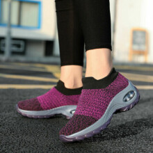 (UK6-EU39, Purple) Womens Slip on Sock trainers Wedge Platform Air Cushion Breathable Walking Shoes