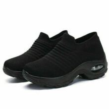 (UK6-EU39, Black) Womens Slip on Sock trainers Wedge Platform Air Cushion Breathable Walking Shoes