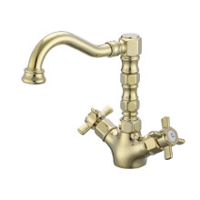 (Zirconium Gold) Classic Mixer Tap Traditional Crosshead Handles Monobloc Kitchen Sink Faucet with Swivel Spout Chrome Polished
