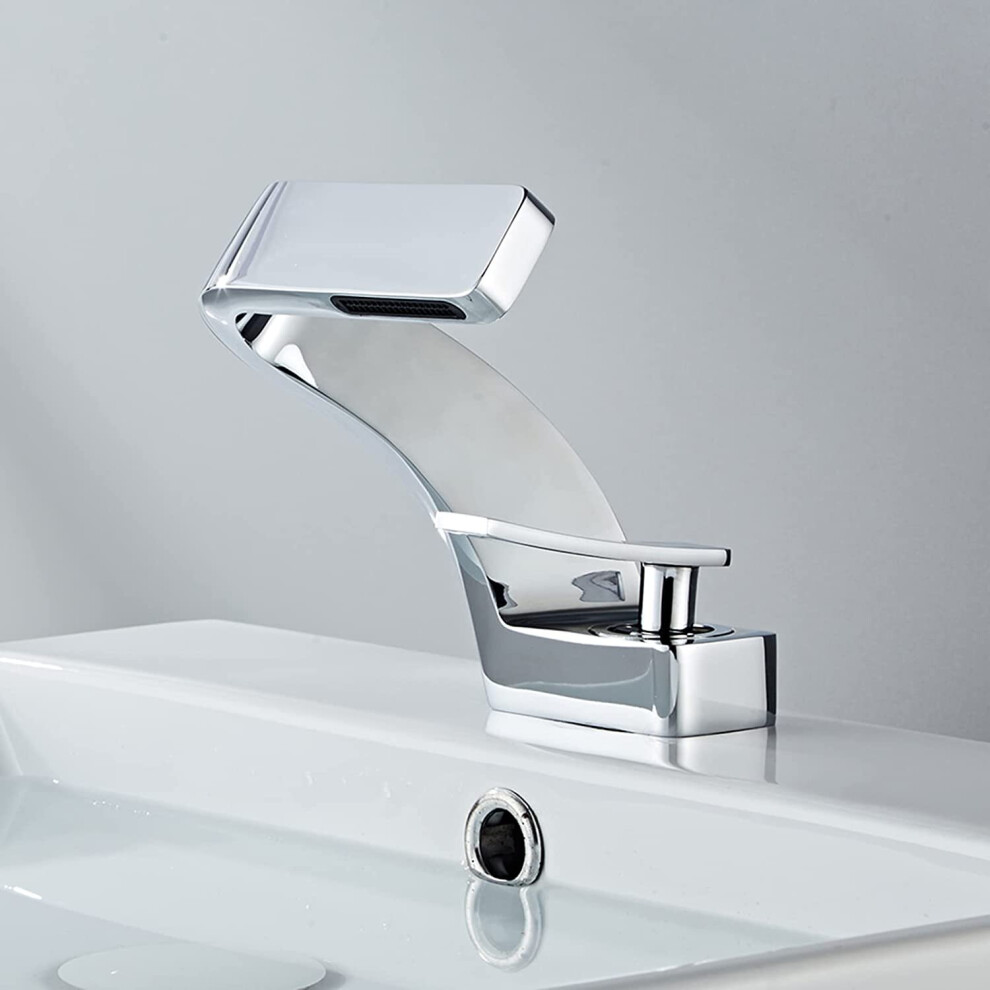 (Chrome) Bathroom Waterfall Tap, Washbasin Mixer Tap, Chrome, Modern, Brass Bathroom Tap, Basin Mixer Tap, Elegant For Bathroom 8804717476187
