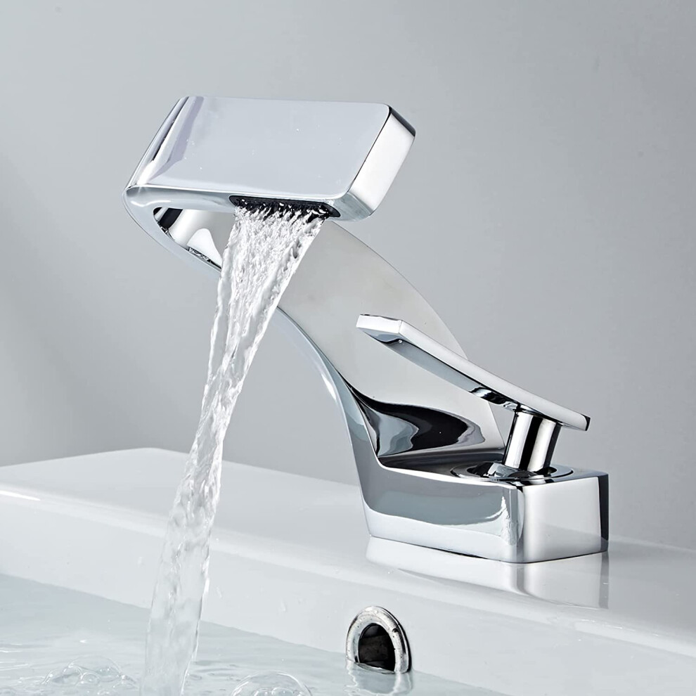 (Chrome) Bathroom Waterfall Tap, Washbasin Mixer Tap, Chrome, Modern, Brass Bathroom Tap, Basin Mixer Tap, Elegant For Bathroom 8804717476255