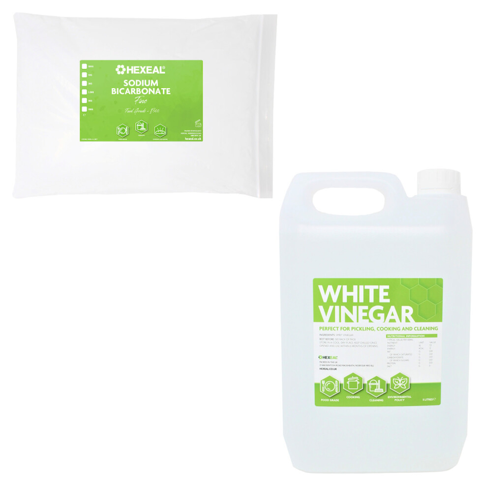 Hexeal WHITE VINEGAR 5L + SODIUM BICARBONATE 5kg Bag| Cleaning, Cooking, Pickling