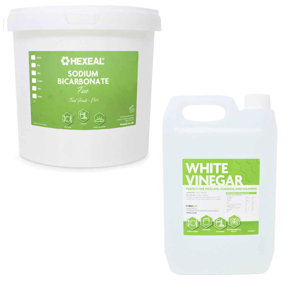 Hexeal WHITE VINEGAR 5L + SODIUM BICARBONATE 5kg Bucket| Cleaning, Cooking, Pickling