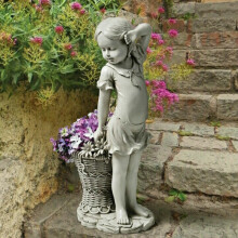 Resin Flower Girl Garden Statue Sculpture Ornament Outdoor Garden Yard Decor