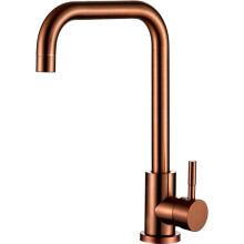 (Rose Gold) Kitchen Sink Mixer Tap L-Shap 360º Swivel Spout 1 Hole Hot and Cold Water Monobloc Faucet Mono Taps Mixers Single Lever Chrome