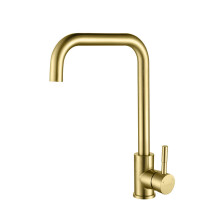 (Gold) Kitchen Sink Mixer Tap L-Shap 360º Swivel Spout 1 Hole Hot and Cold Water Monobloc Faucet Mono Taps Mixers Single Lever Chrome