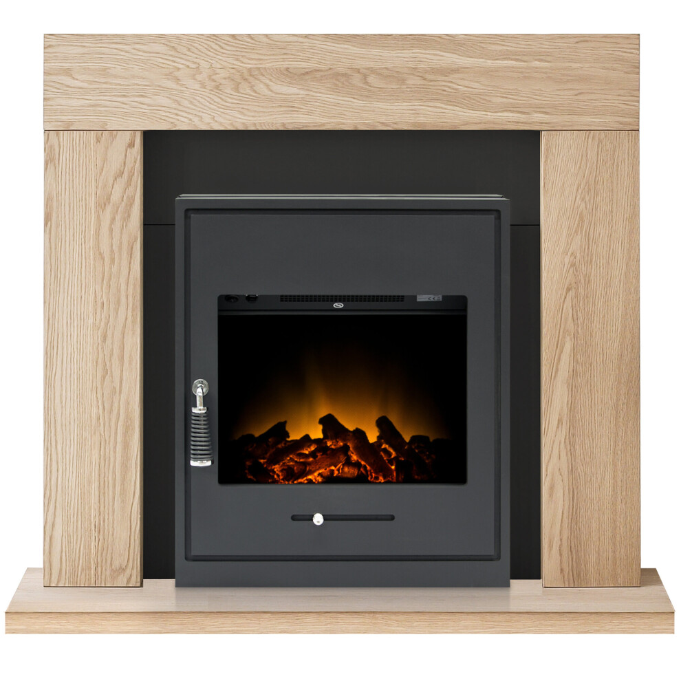 Adam Malmo in Oak & Black with Oslo Inset Stove in Black, 39 Inch