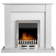 Adam Sutton White Surround and Blenheim Chrome Electric Fire, 43in – 1–2kW, LED Flame, Code 24046
