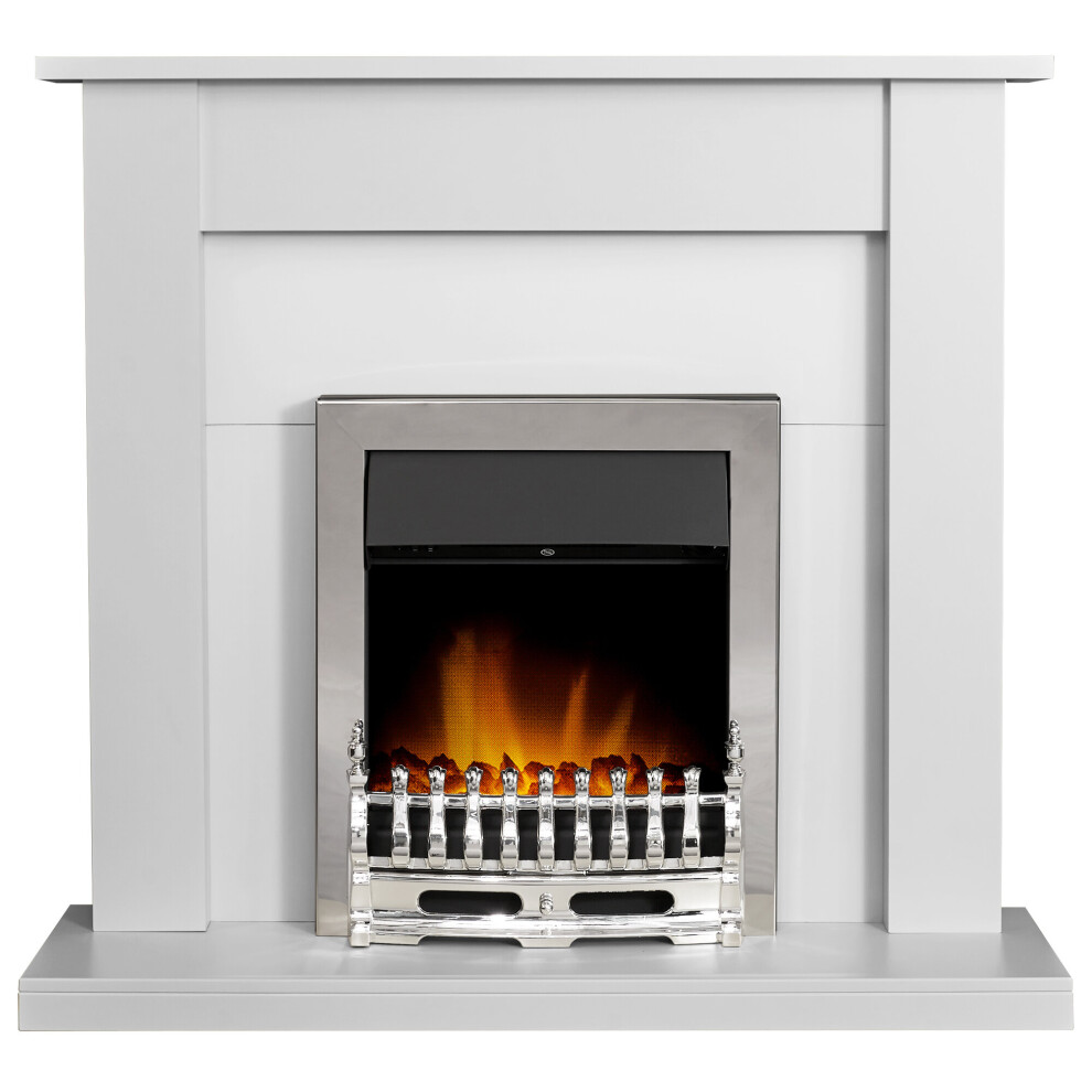 Adam Sutton in White with Blenheim Electric Fire In Chrome, 43 Inch