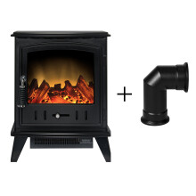 Adam Aviemore Black Electric Stove with Angled Pipe, 0.9-1.8kW, LED Flame & Log Bed, Manual Thermostat - Code 23783
