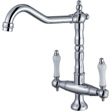 (Chrome) Antique Kitchen Tap 360° Rotatable Sink Tap Two-Handle Mixer Tap Nostalgia Mixer Tap High Pressure Kitchen Sink Tap High Spout Brass