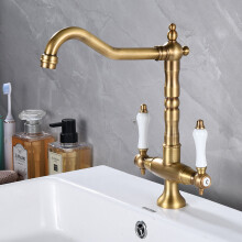 (Antique Brass) Antique Kitchen Tap 360° Rotatable Sink Tap Two-Handle Mixer Tap Nostalgia Mixer Tap High Pressure Kitchen Sink Tap High Spout Brass
