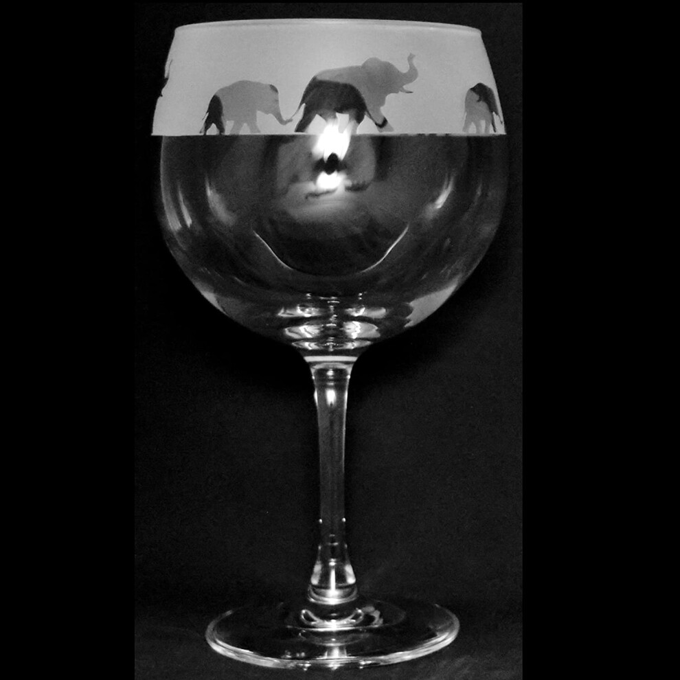 (Gin Balloon Glass) Hand Etched Animal Drinking Glass Elephant Gift