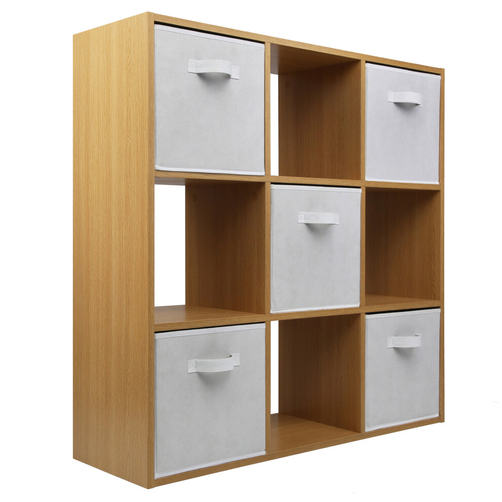 (5 White Drawers) Charles Jacobs Oak 9 Cube Open Book Shelf Storage