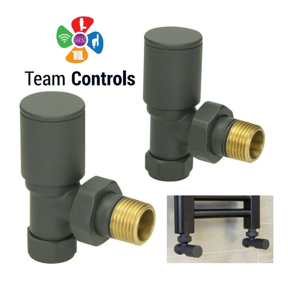 Modern Angled Heated Towel Rail Radiator Valves Pair 15mm Anthracite Manual TC-R