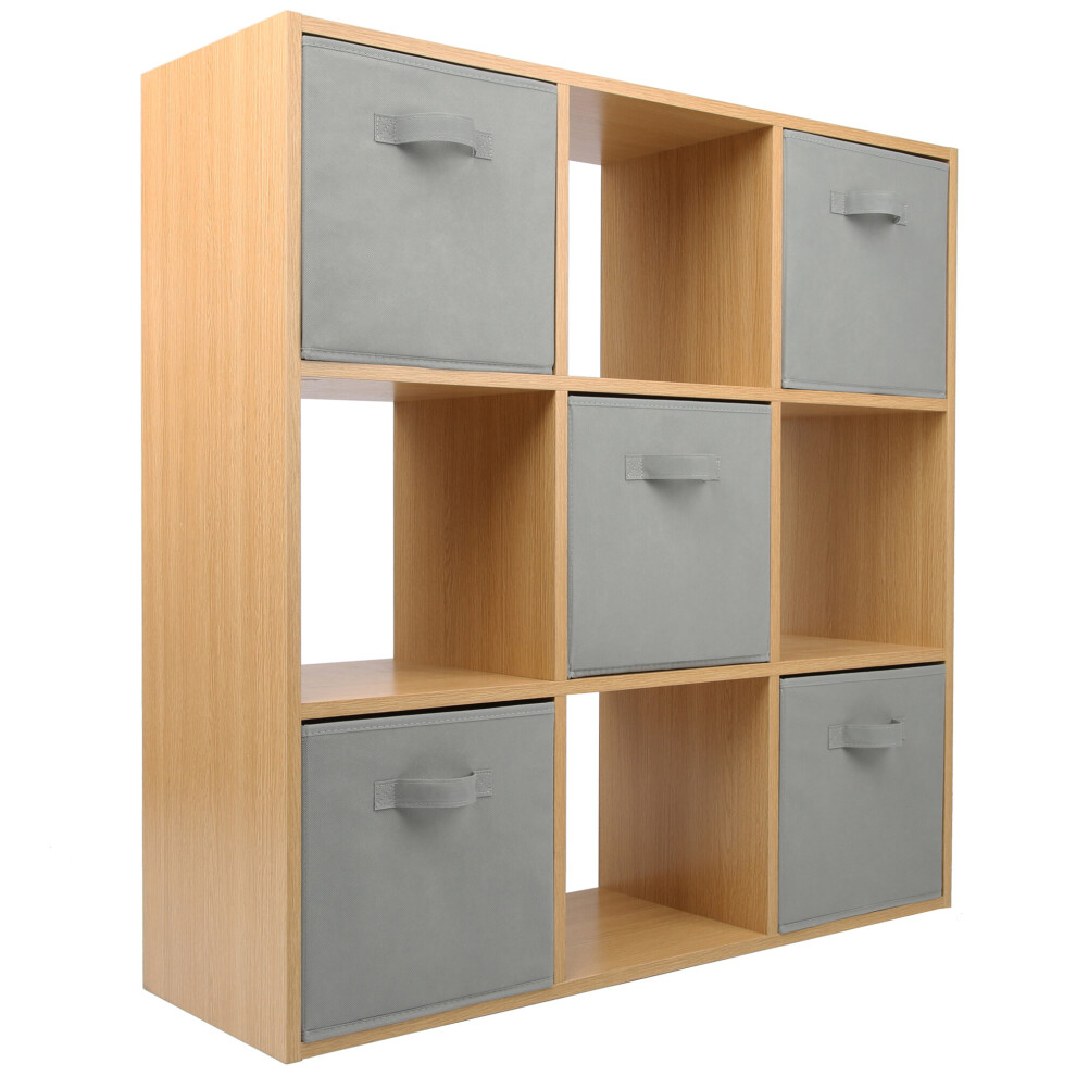 (5 Grey Drawers) Charles Jacobs Oak 9 Cube Open Book Shelf Storage