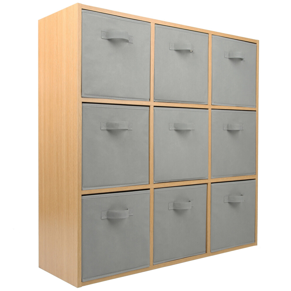 (9 Grey Drawers) Charles Jacobs Oak 9 Cube Open Book Shelf Storage