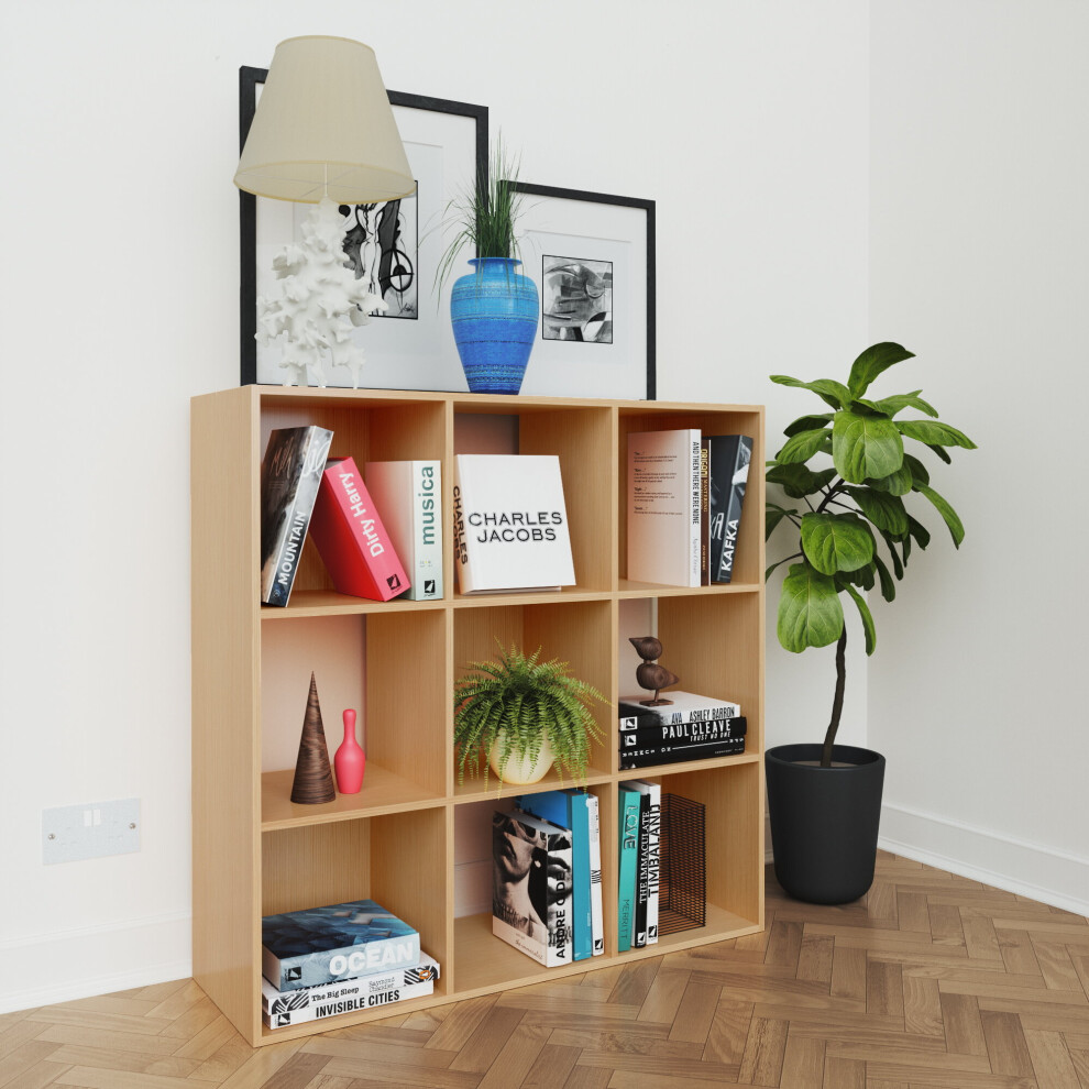 (No Drawers) Charles Jacobs Oak 9 Cube Open Book Shelf Storage