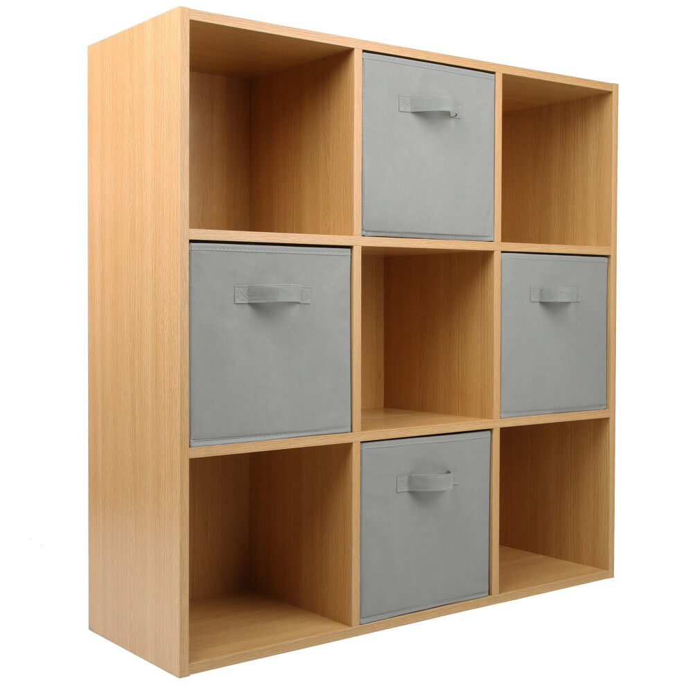 (4 Grey Drawers) Charles Jacobs Oak 9 Cube Open Book Shelf Storage